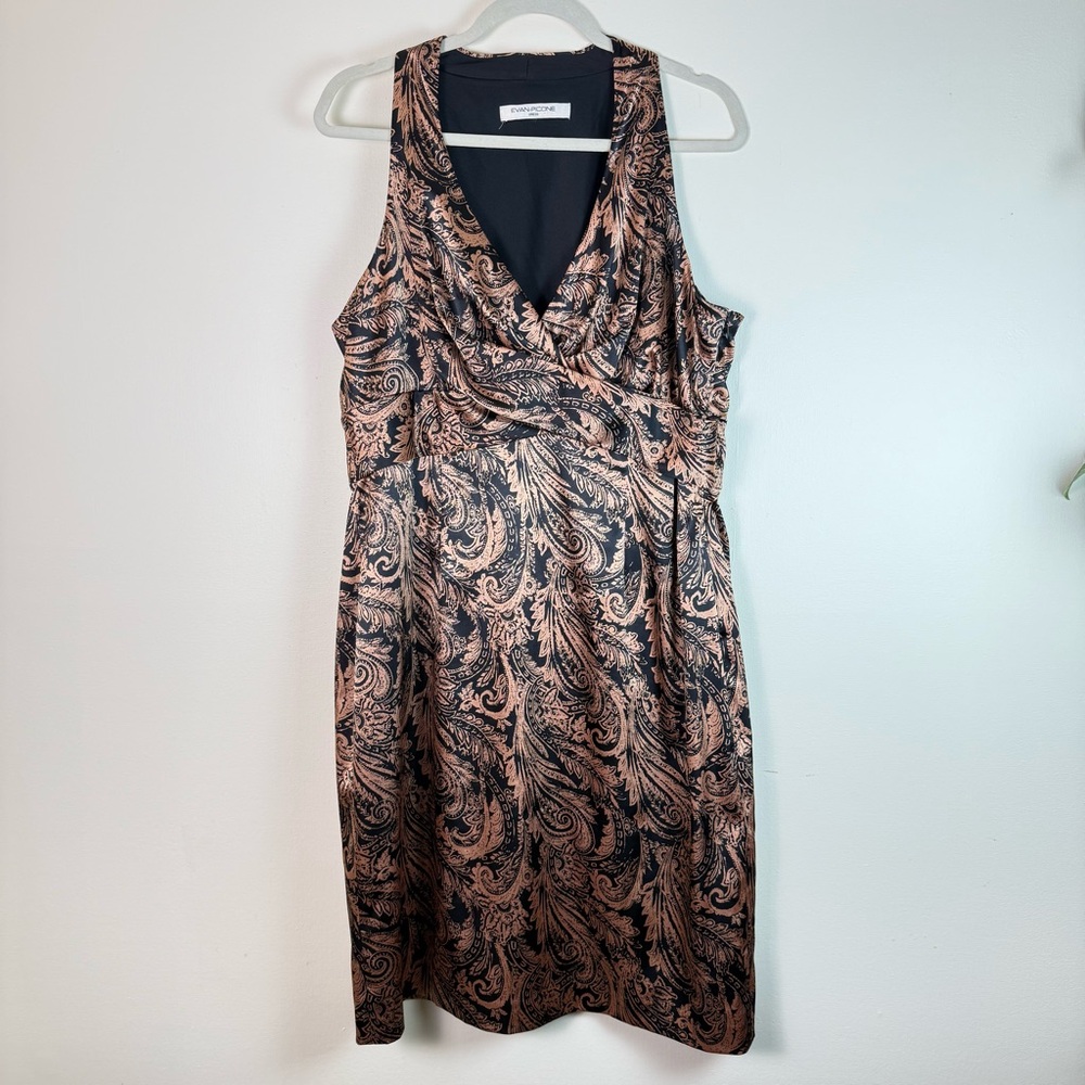 Evan Picone Black Bronze Paisley Womens Dress Large Occasion Boho Timeless HOCO